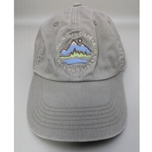 Life Is Good Mountains Speak Light Gray Hat Adjustable Strap 100% Cotton